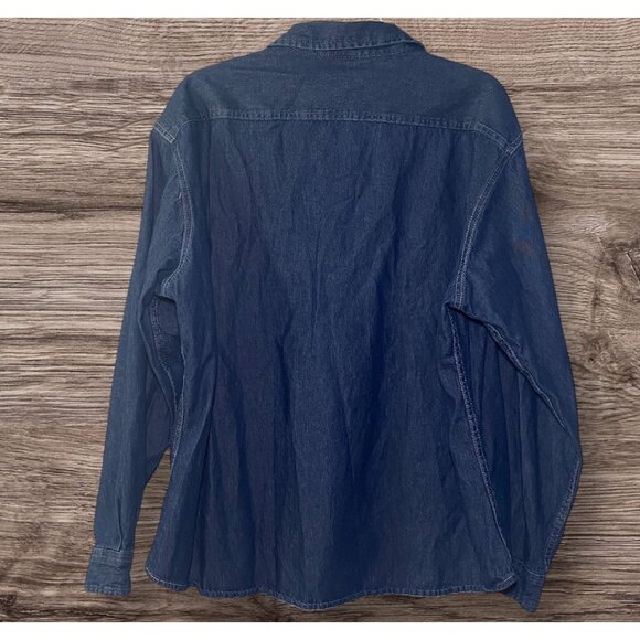 Denim Button-Up Shirt Gingerbread Man Christmas Pocket Design Holiday Party - Picture 3 of 7